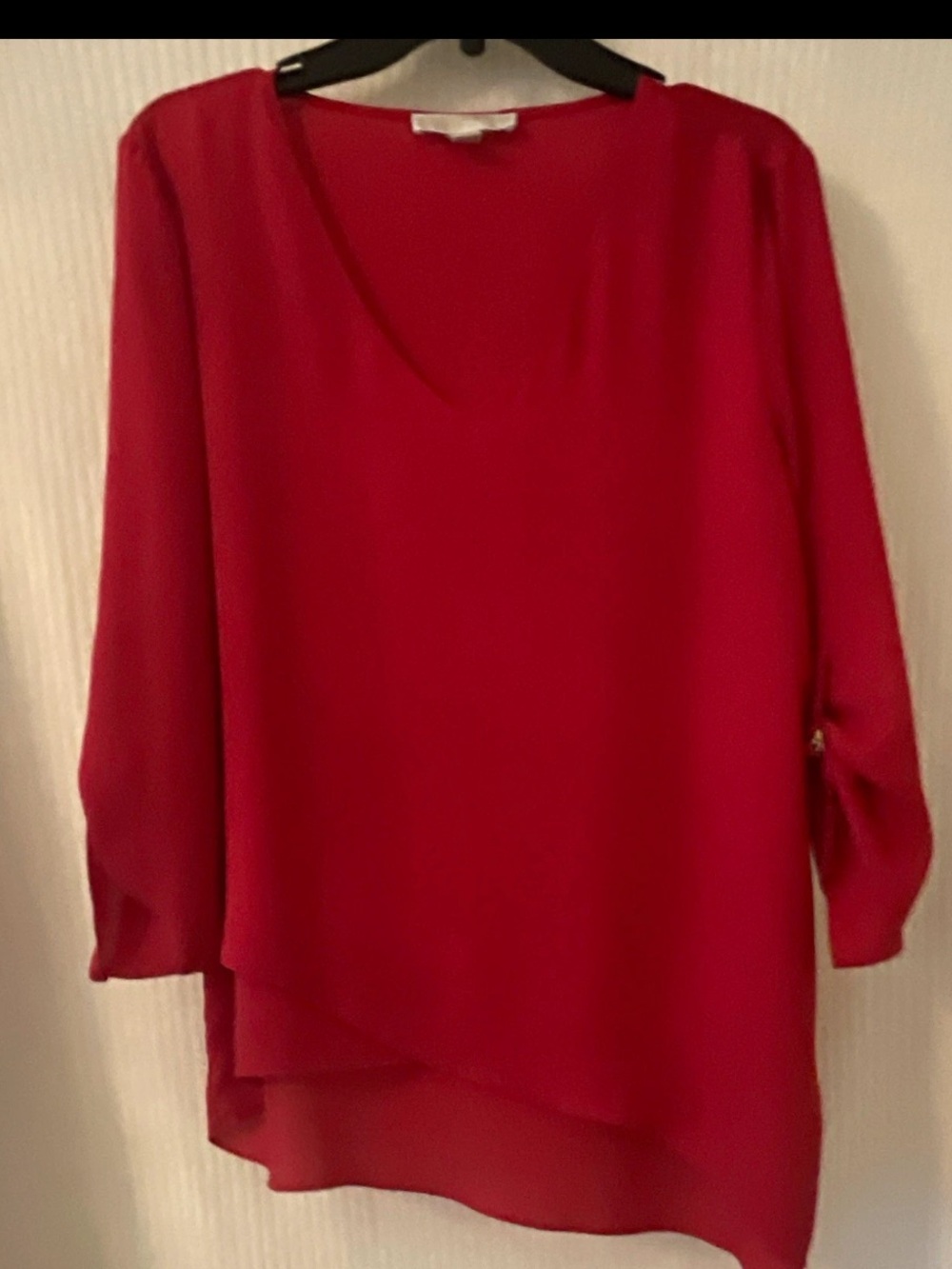 Michael kors  Women's Red V-Neck Long Sleeve Blouse